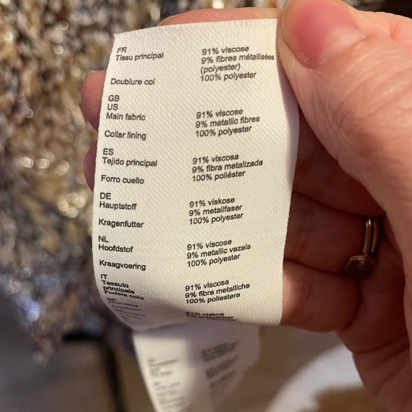 Maje abstract paisley metallic sheen print top cold shoulder long sleeve size L - Picture 6 of 8